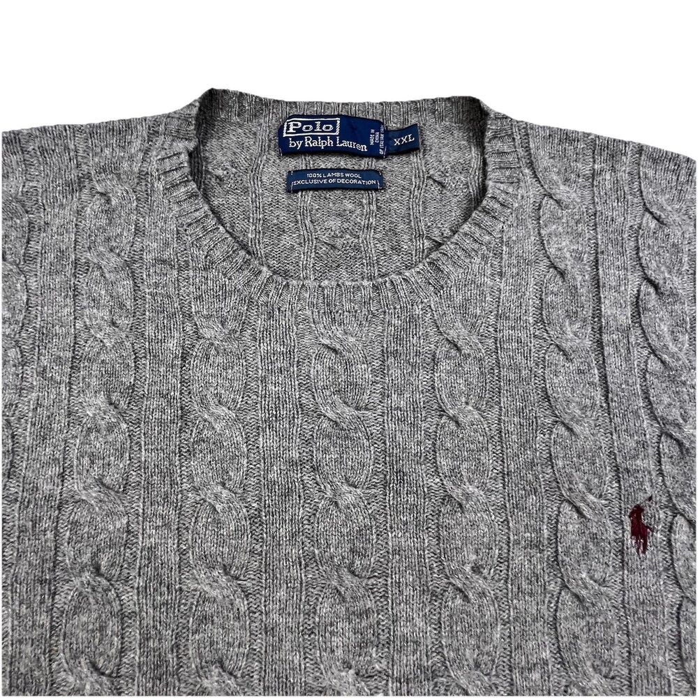 Vintage Polo Ralph Lauren Sweater Men's XXL Gray Lambs Wool Cable Knit Fisherman